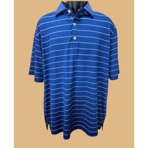 Footjoy FJ Mens Navy Striped Lisle Polo Golf Large